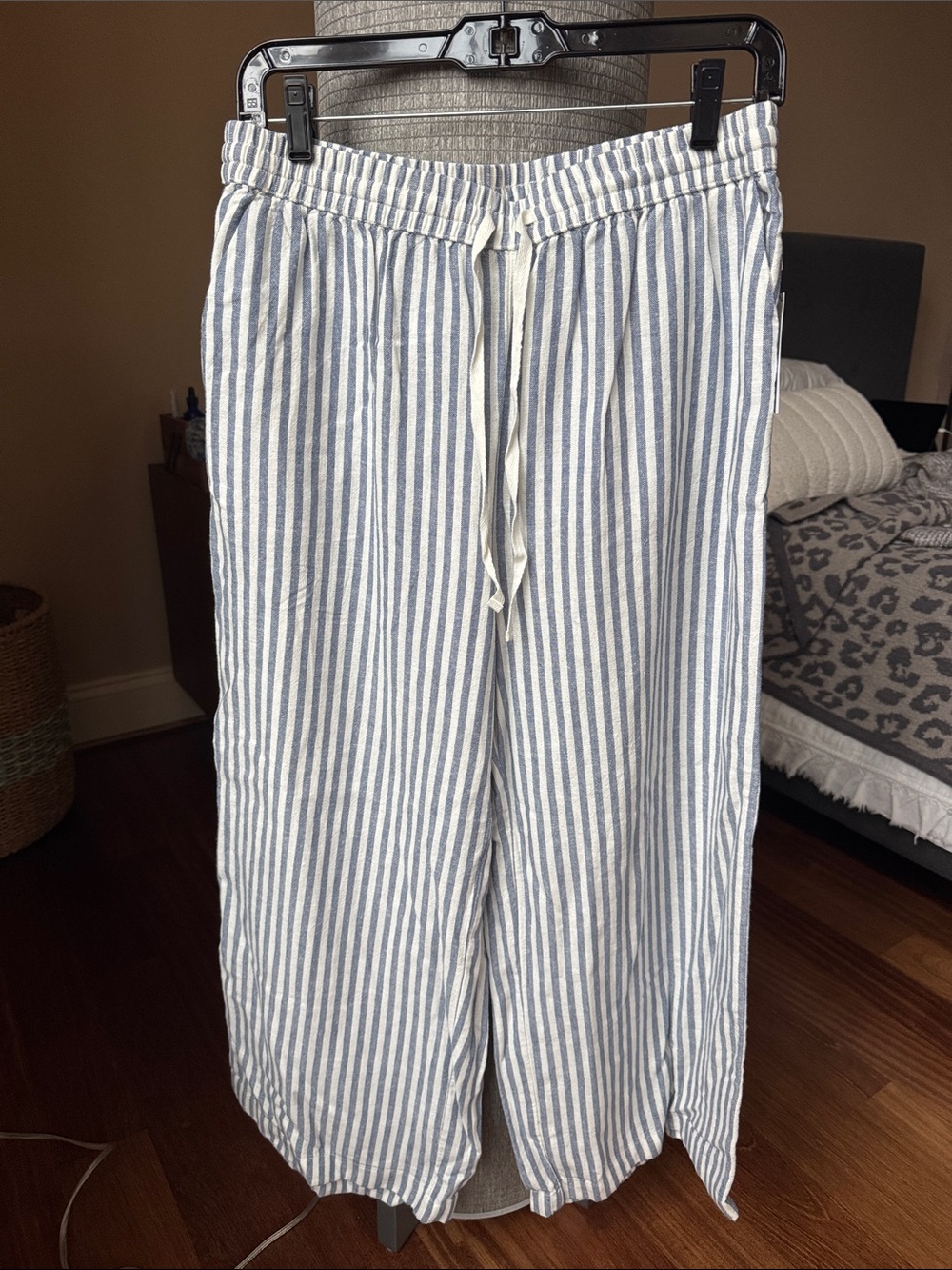 Caslon Blue & White Striped Wide-Leg Linen Pants